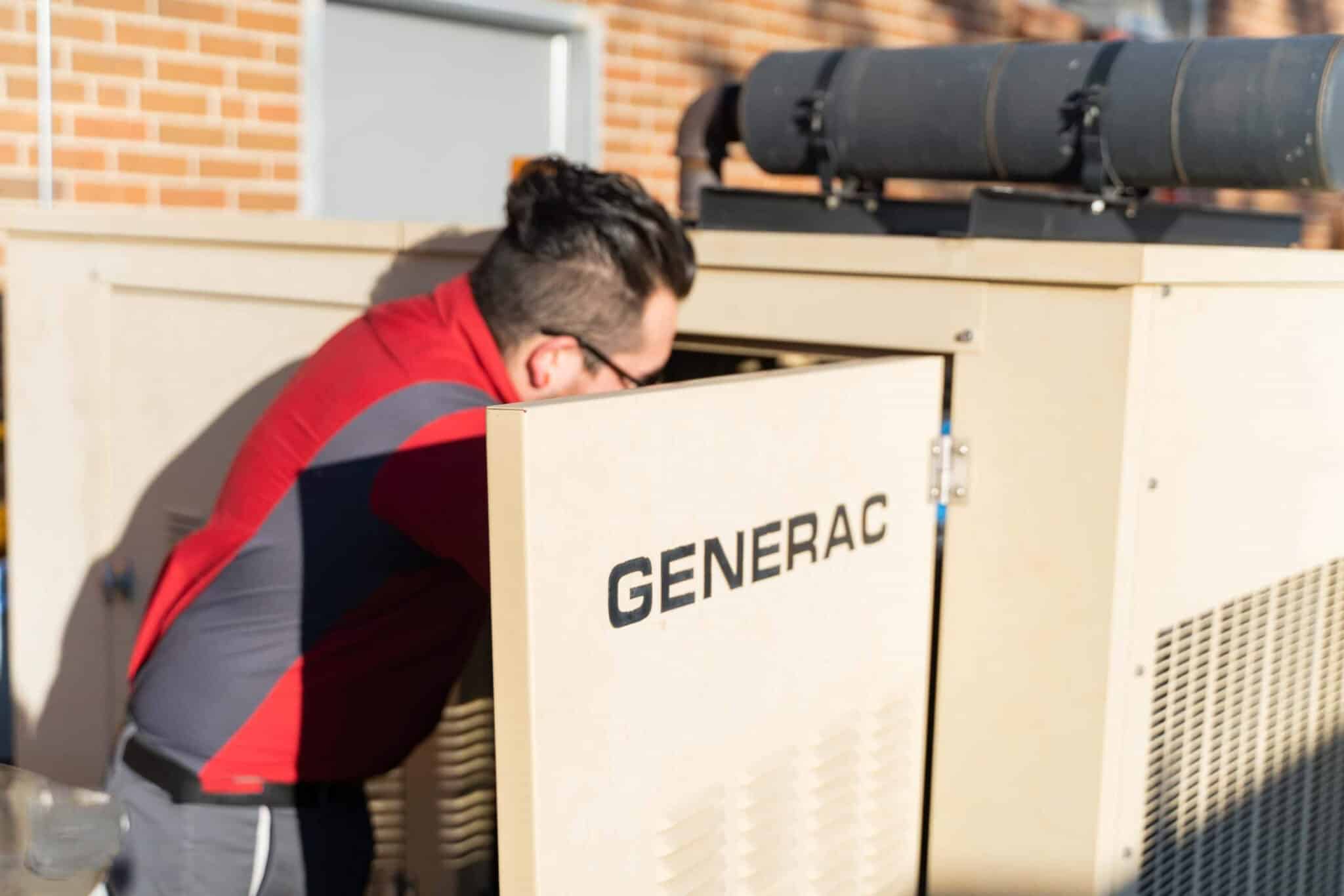Technician working on a Generac home generator